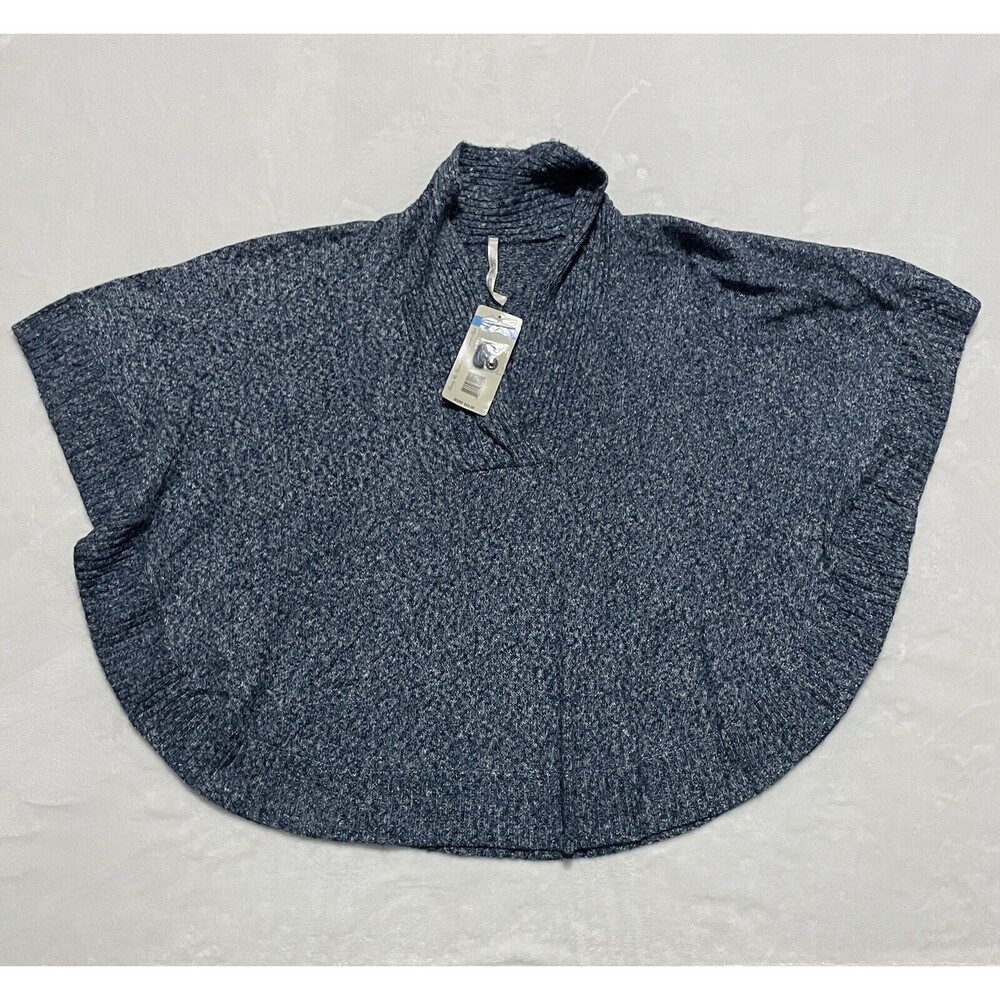 Leo Nicole Poncho Sweater Women's XL Surge Blue Cotton Blend Knit V Neck NWT
